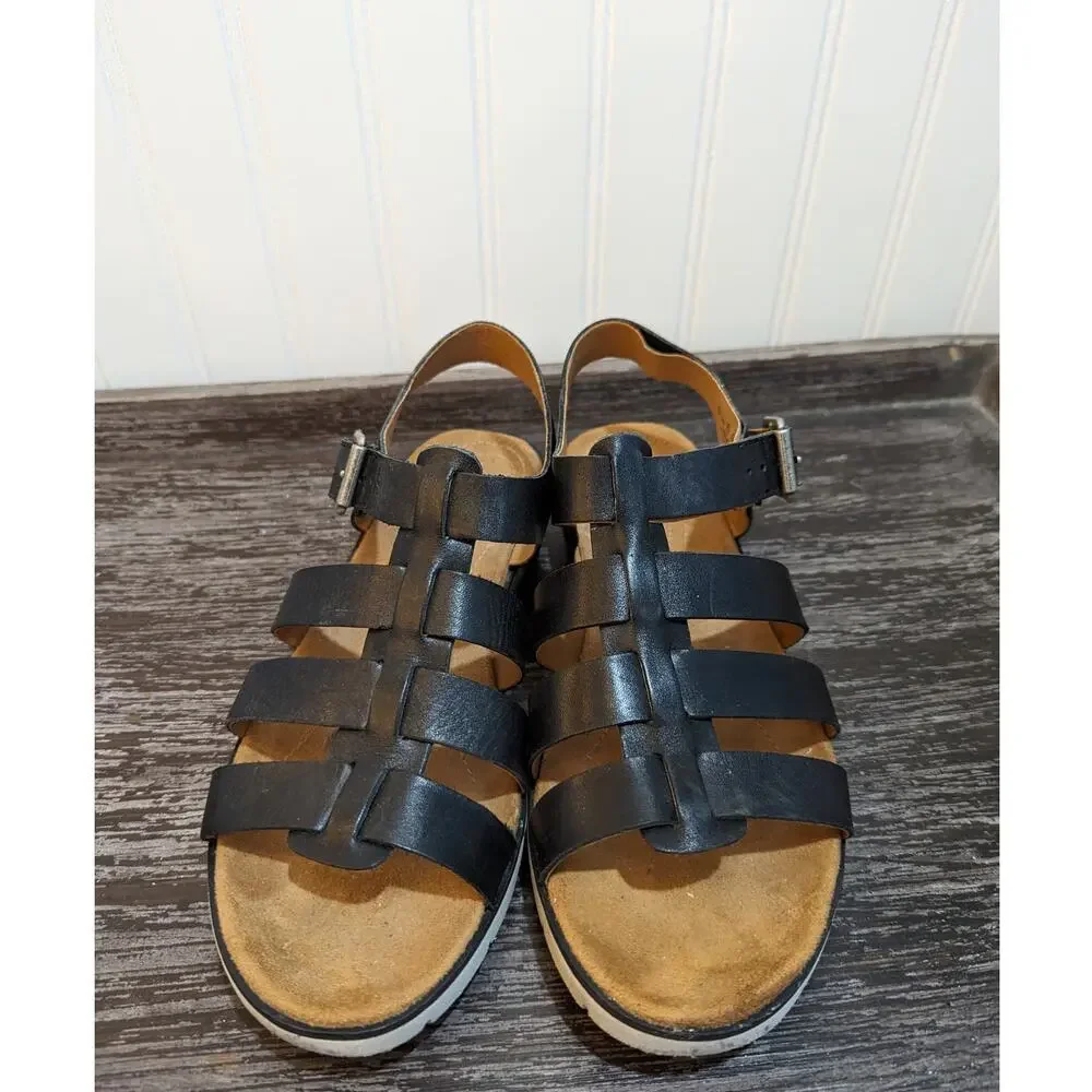 Woman's Naturalizer Black/tan/white strap wedge sandal size 7.5 - Picture 2 of 5